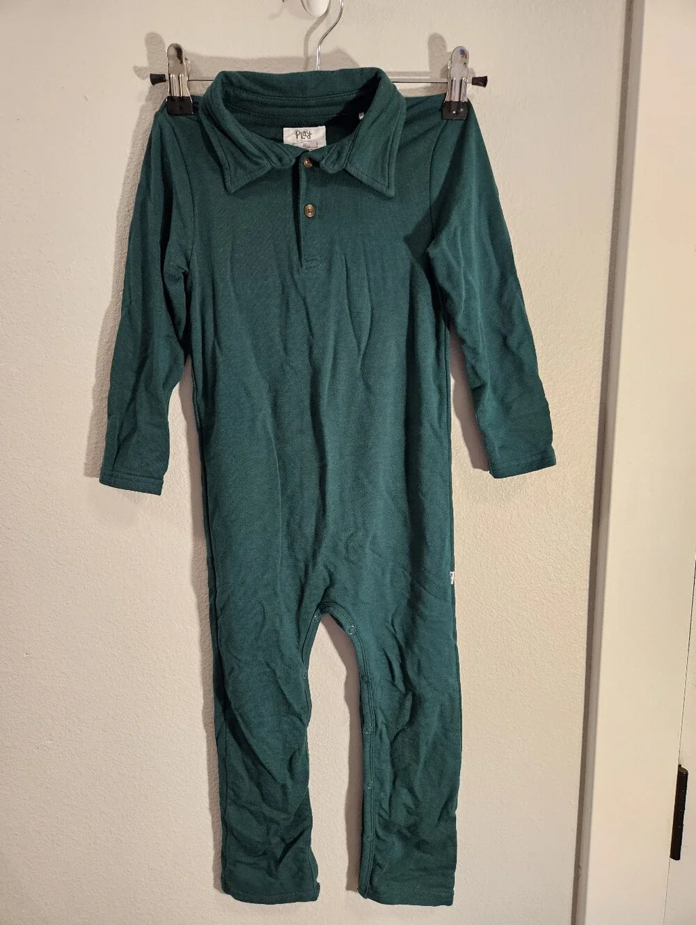 Little Sleepies Play Polo Romper Size 3T Emerald Green Holiday